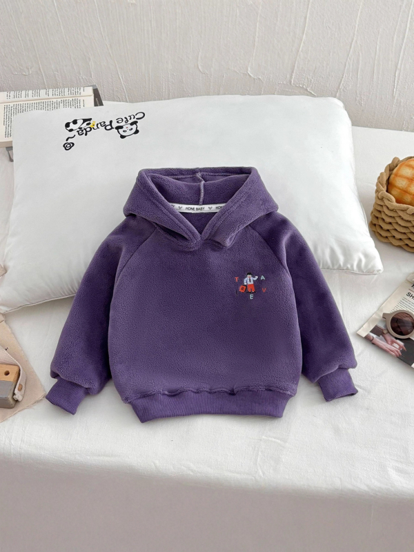 Hanorac pentru copii din fleece, cu glugă, căptușit dublu cu fleece, model desene animate, închidere tip pulover