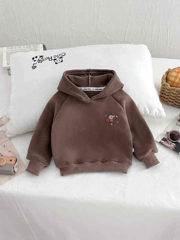 Hanorac pentru copii din fleece, cu glugă, căptușit dublu cu fleece, model desene animate, închidere tip pulover