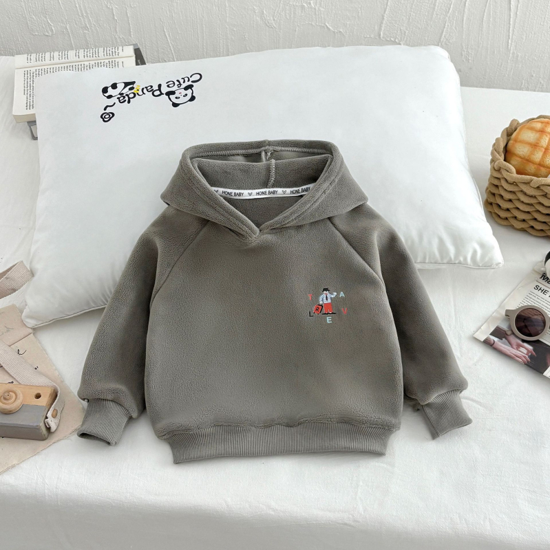 Hanorac pentru copii din fleece, cu glugă, căptușit dublu cu fleece, model desene animate, închidere tip pulover