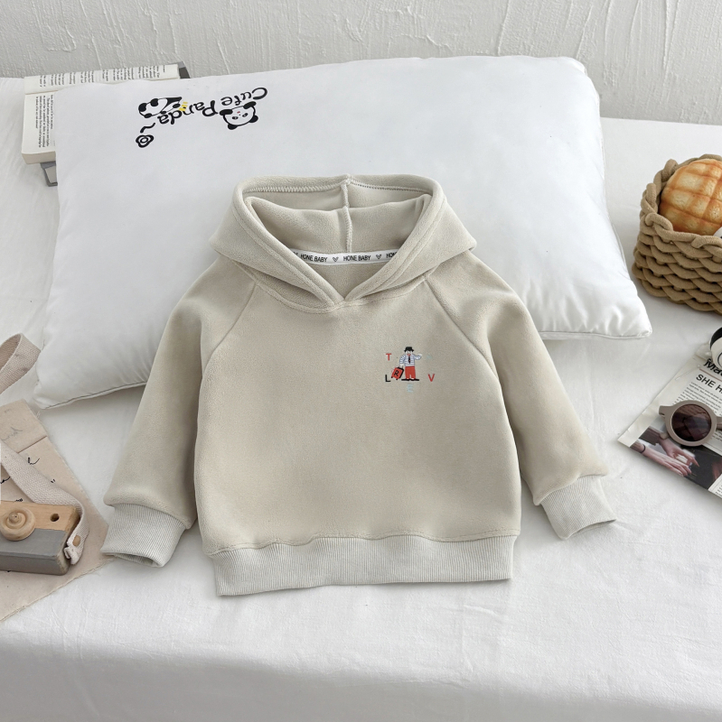 Hanorac pentru copii din fleece, cu glugă, căptușit dublu cu fleece, model desene animate, închidere tip pulover