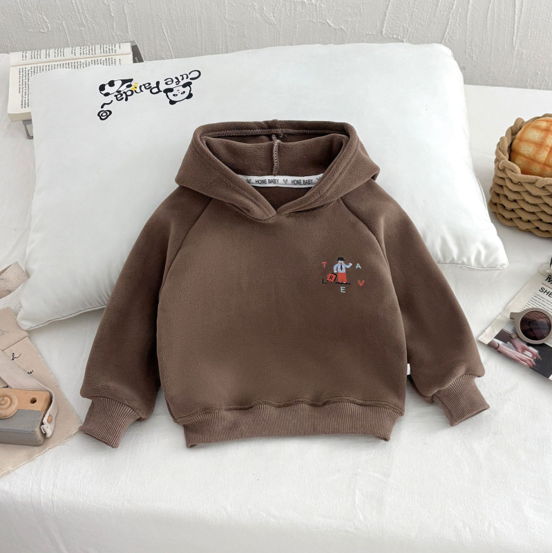 Hanorac pentru copii din fleece, cu glugă, căptușit dublu cu fleece, model desene animate, închidere tip pulover