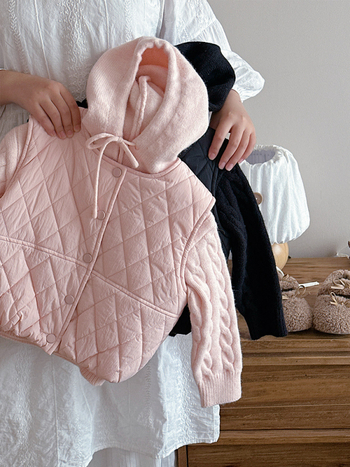 Set pentru fetițe: pulover cu glugă și vestă, iarna 2025, stil coreean, format din două piese