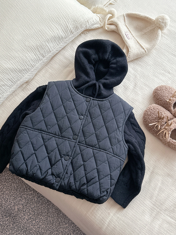 Set pentru fetițe: pulover cu glugă și vestă, iarna 2025, stil coreean, format din două piese