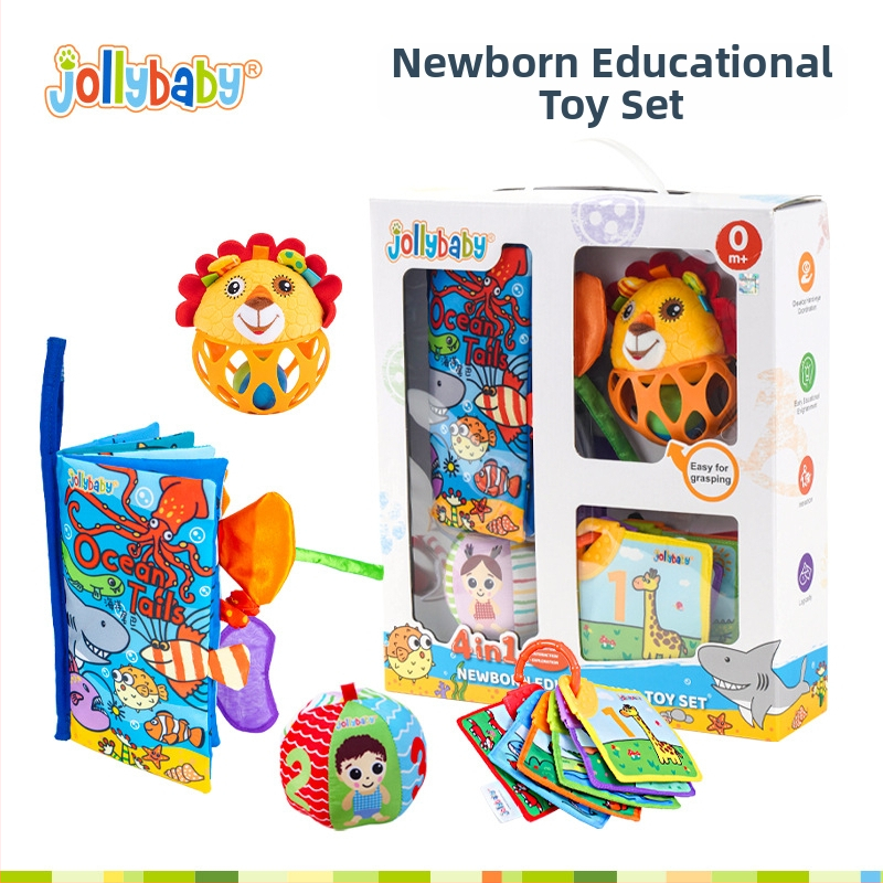 Jollybaby Vastsündinute kingituskomplekt varaseks arenguks: riidest raamat ja helinaga mänguasi 0–6 kuu vanustele