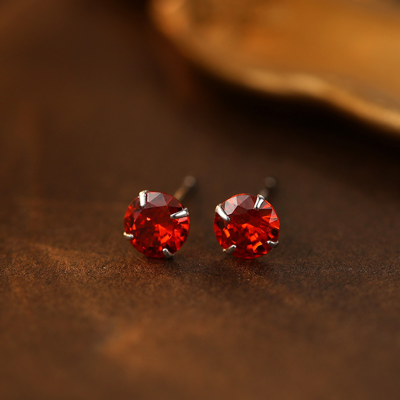 Обeци от сребро 999 с 12 камъка за рожден ден, 4‑лапова настройка, U‑образен геометричен дизайн, универсален стил