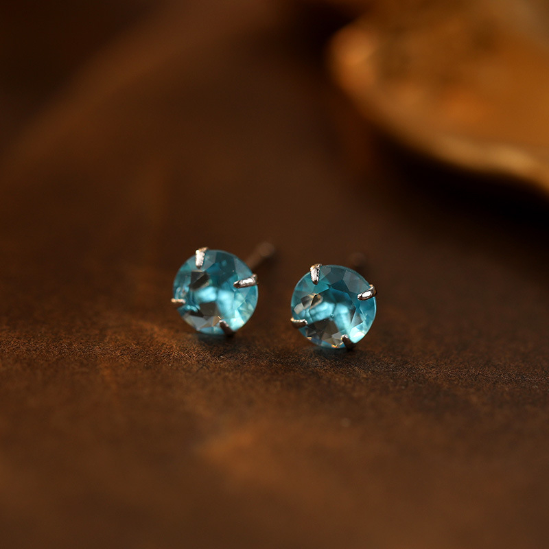 Обeци от сребро 999 с 12 камъка за рожден ден, 4‑лапова настройка, U‑образен геометричен дизайн, универсален стил