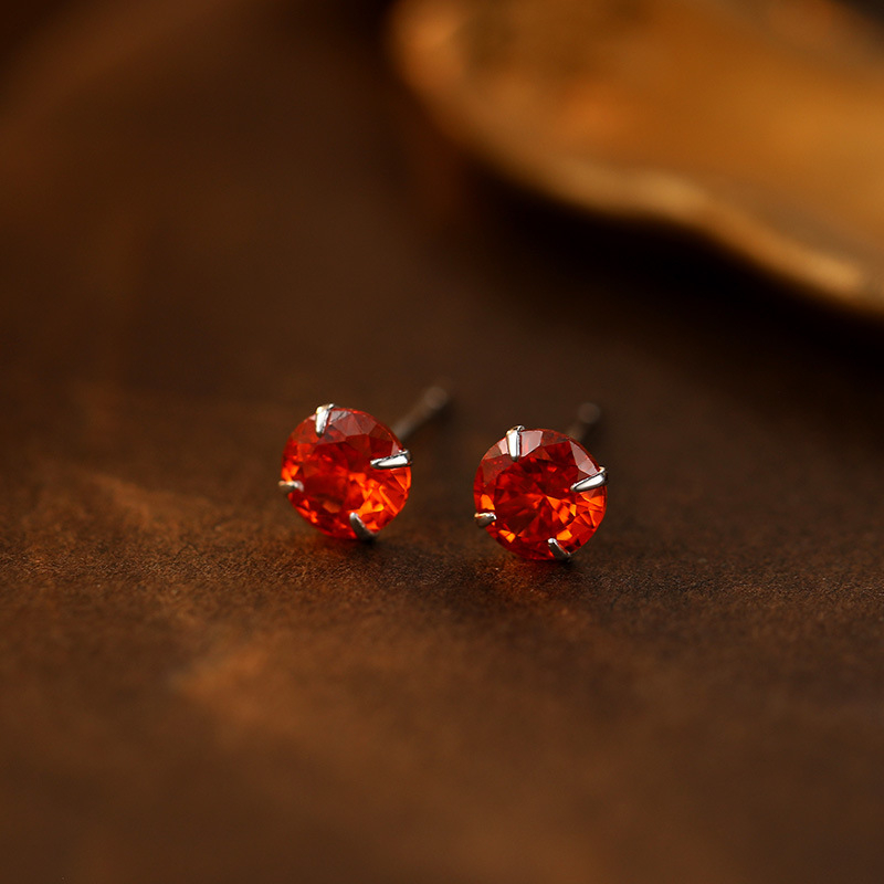 Обeци от сребро 999 с 12 камъка за рожден ден, 4‑лапова настройка, U‑образен геометричен дизайн, универсален стил