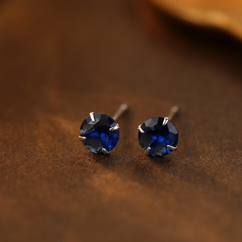 Обeци от сребро 999 с 12 камъка за рожден ден, 4‑лапова настройка, U‑образен геометричен дизайн, универсален стил