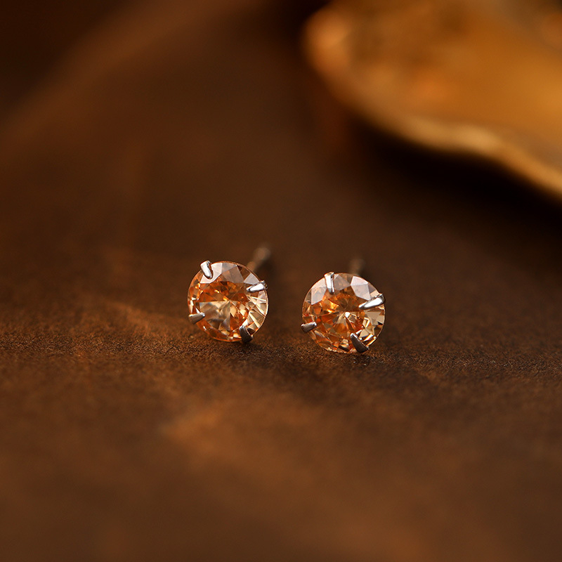 Обeци от сребро 999 с 12 камъка за рожден ден, 4‑лапова настройка, U‑образен геометричен дизайн, универсален стил