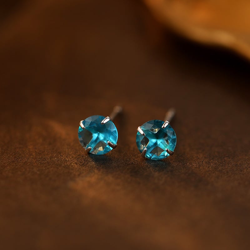 Обeци от сребро 999 с 12 камъка за рожден ден, 4‑лапова настройка, U‑образен геометричен дизайн, универсален стил