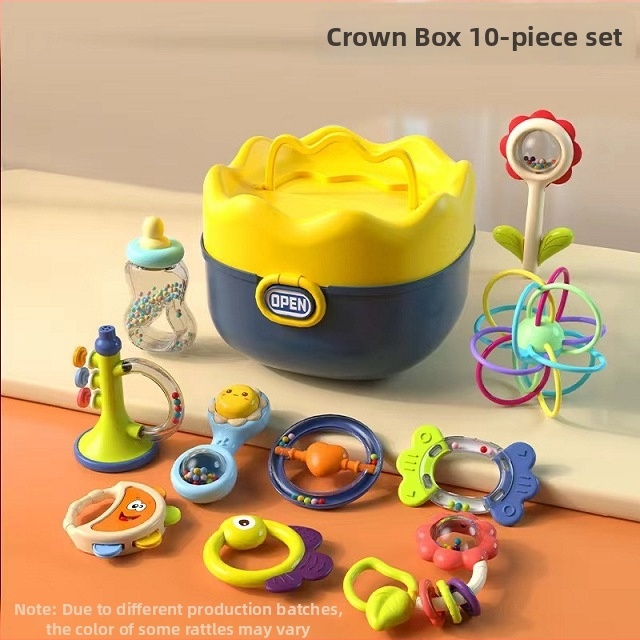 Beebide mänguasjade komplekt: helisev varpel, närimismäng ja hoiukarp; bränd GOODWAY/Ganyu; vanus 0–3 aastat; materjal plastikas; 3C sertifikaat 2021012202403026; 3C kategooria: plastikust mänguasjad kuni 14 aastat