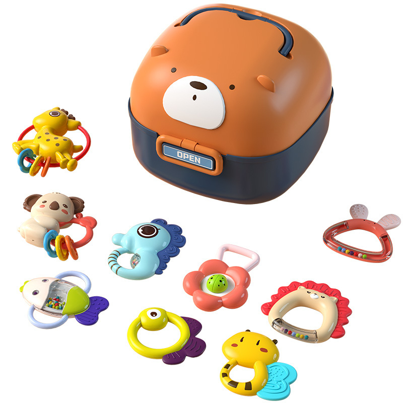 Set hračiek pre bábätká: rolnička, hryzátko a skladovacia škatuľka; Značka GOODWAY/Ganyu; Vek: 0–3 rokov; Materiál: plast; 3C certifikát: 2021012202403026; 3C kategória: plastové hračky do 14 rokov