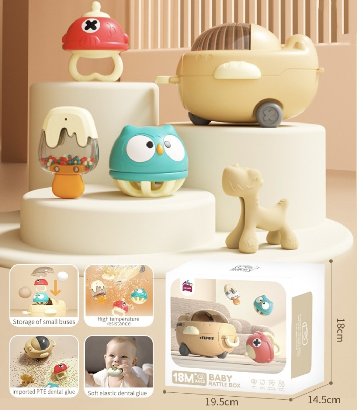 Beebi käe helkur ja närimismänguasjade komplekt – rahustav kink beebidele vanuses 0–3 aastat (Bränd: RCTOYS; Materjal: Plastik; Vanus: 0–3 a; Arendus: aistinguline, käe- silmade koordineerimine)