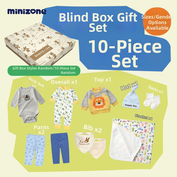 minizone Beebi kingituste kast – Assorti 10-os osaga puuvillast riideid komplekt, pikad varrukad kampsun, pehme kangas, sobiv 0–12 kuud