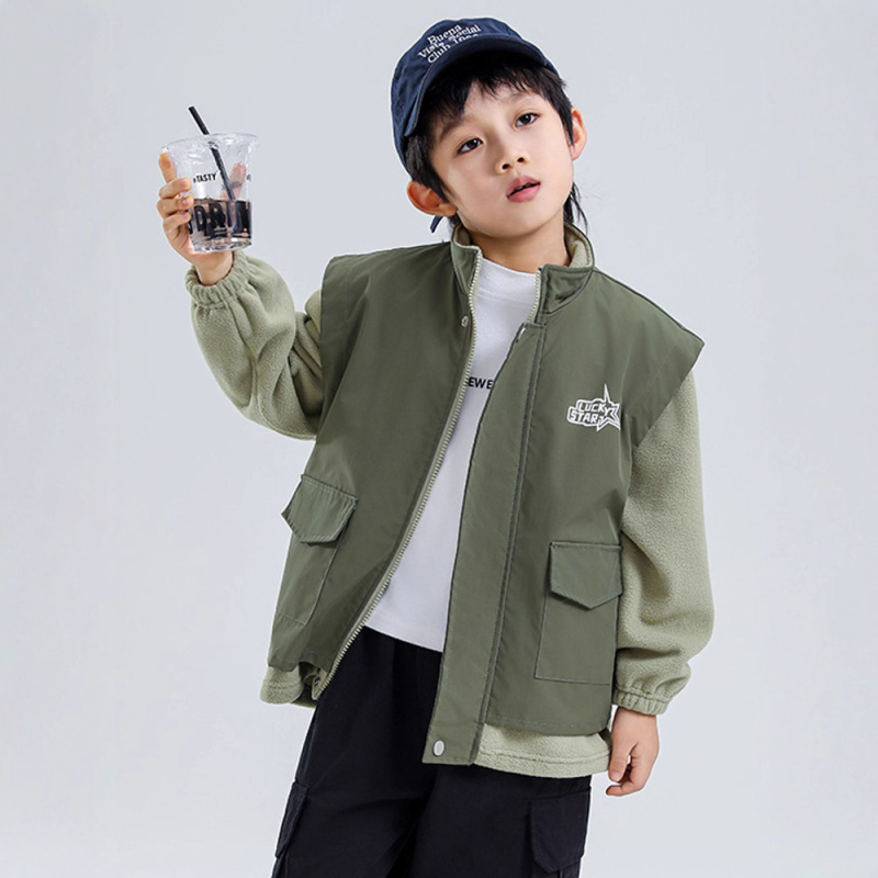 Detská fleecová bunda s stojacím golierom, zipsom, dlhé rukávy, krátka dĺžka