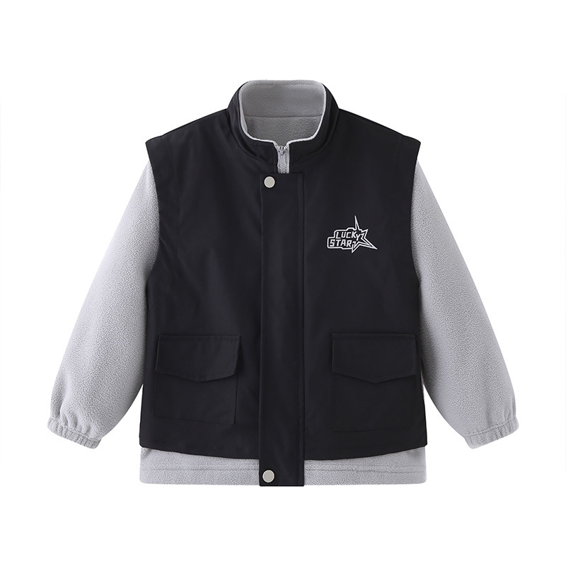 Detská fleecová bunda s stojacím golierom, zipsom, dlhé rukávy, krátka dĺžka