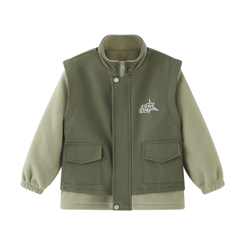 Detská fleecová bunda s stojacím golierom, zipsom, dlhé rukávy, krátka dĺžka