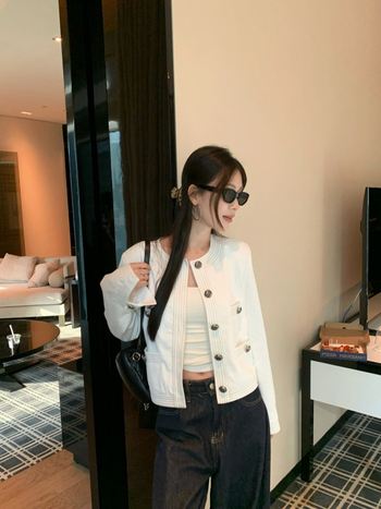 Xiaoxiangfeng Slim-Fit Chenille Vonkajšie Oblečenie s Polo Golierom, Spandex Zmes, Stredná Dĺžka