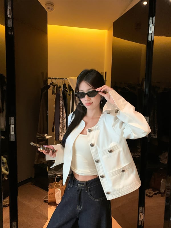 Xiaoxiangfeng Slim-Fit Chenille Vonkajšie Oblečenie s Polo Golierom, Spandex Zmes, Stredná Dĺžka