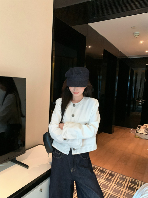 Xiaoxiangfeng Slim-Fit Chenille Vonkajšie Oblečenie s Polo Golierom, Spandex Zmes, Stredná Dĺžka