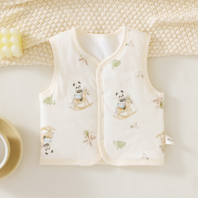 Detská vesta s karikatúrnym vzorom, vonkajší materiál 100% bavlna, podšívka z bavlny, výplň z polyesteru, zapínanie na predné gombíky