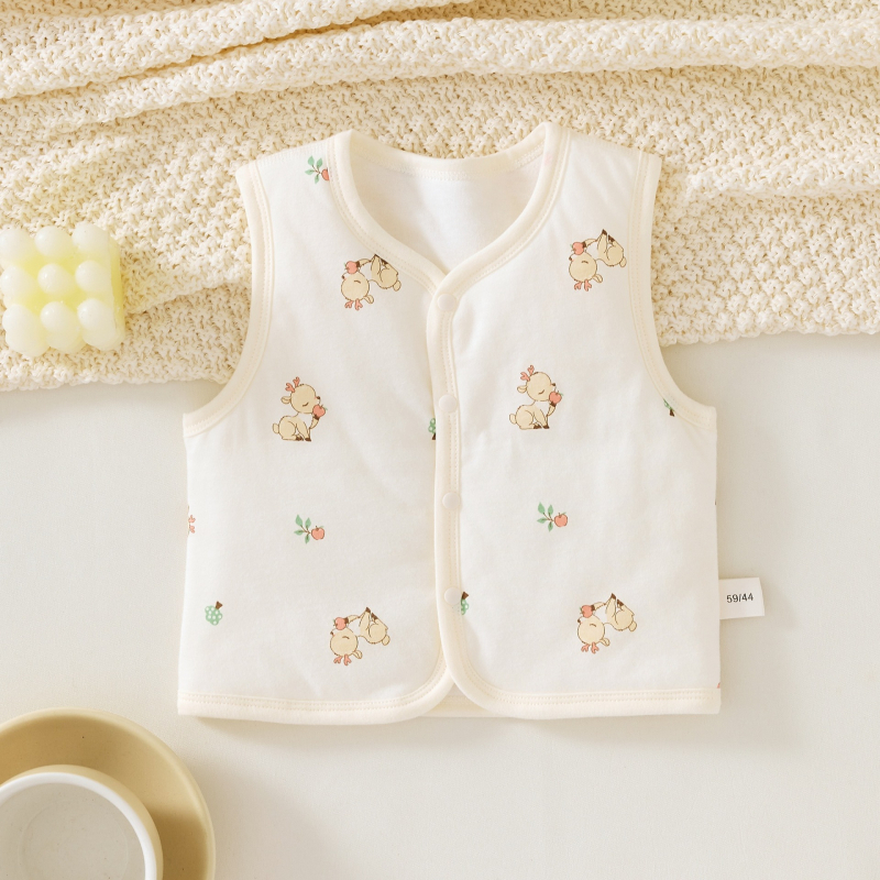 Detská vesta s karikatúrnym vzorom, vonkajší materiál 100% bavlna, podšívka z bavlny, výplň z polyesteru, zapínanie na predné gombíky