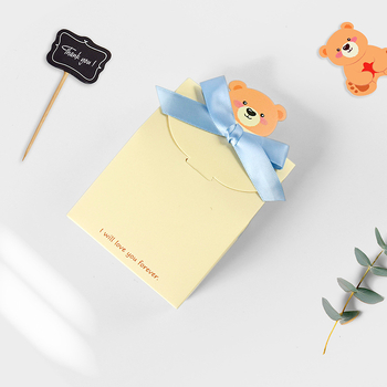 Naujagimio lyties šventei dovanų dėžutė su Korejos stiliaus meškiuko dizainu, kvadratinė sulankstoma kartoninė dėžutė, 300 g balto kartono, Huibang, pardavimo/baigiamojo įpakavimo, 10 vnt pakuotėje