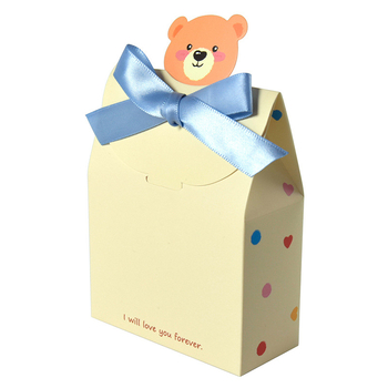 Naujagimio lyties šventei dovanų dėžutė su Korejos stiliaus meškiuko dizainu, kvadratinė sulankstoma kartoninė dėžutė, 300 g balto kartono, Huibang, pardavimo/baigiamojo įpakavimo, 10 vnt pakuotėje