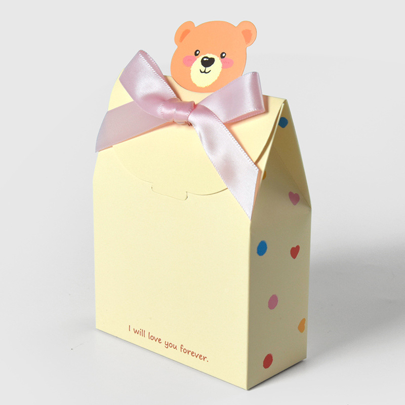 Naujagimio lyties šventei dovanų dėžutė su Korejos stiliaus meškiuko dizainu, kvadratinė sulankstoma kartoninė dėžutė, 300 g balto kartono, Huibang, pardavimo/baigiamojo įpakavimo, 10 vnt pakuotėje