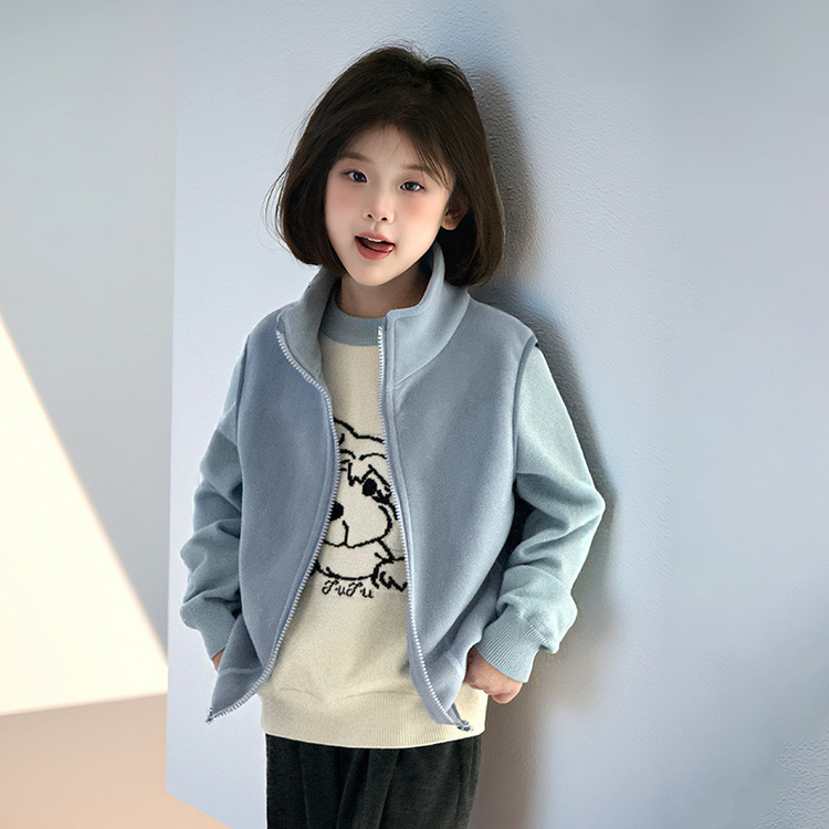 Vesta za djevojčice, debeli zimski fleece, 100% poliester, zatvarač, casual kardigan stil, bez kapulje