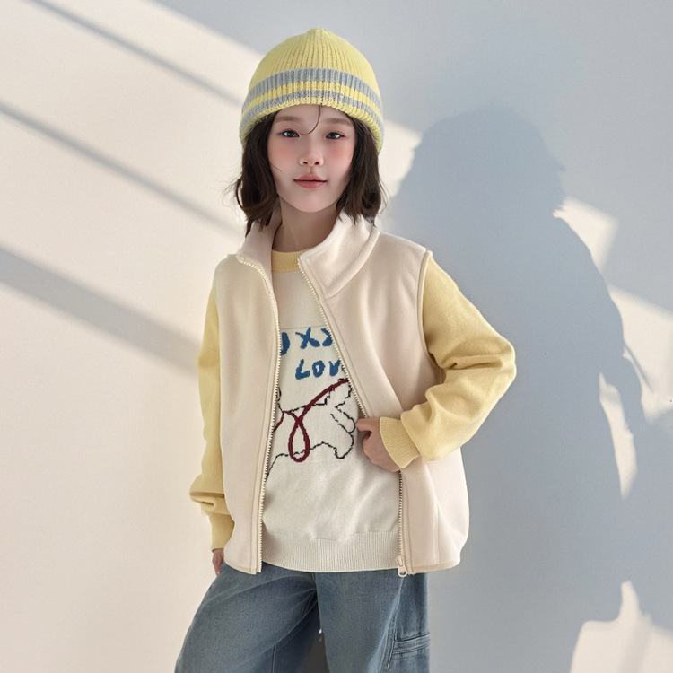 Vesta za djevojčice, debeli zimski fleece, 100% poliester, zatvarač, casual kardigan stil, bez kapulje