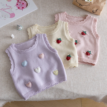 Detské pletené vesty s kvetinovým vzorom, 95% bavlna, polyesterový výplň, bavlnená podšívka, štýl princeznej