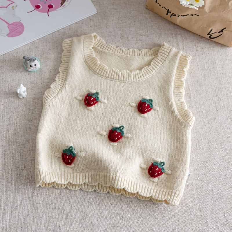 Detské pletené vesty s kvetinovým vzorom, 95% bavlna, polyesterový výplň, bavlnená podšívka, štýl princeznej