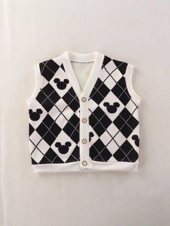 Dječja vesta, unisex, casual cardigan, uzorak s slovima, debeli Pearl Fleece sa poliesterom za podlogu, zatvaranje na jedan red gumba, pogodno za proljeće, jesen i zimu