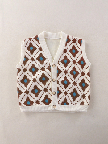Dječja vesta, unisex, casual cardigan, uzorak s slovima, debeli Pearl Fleece sa poliesterom za podlogu, zatvaranje na jedan red gumba, pogodno za proljeće, jesen i zimu