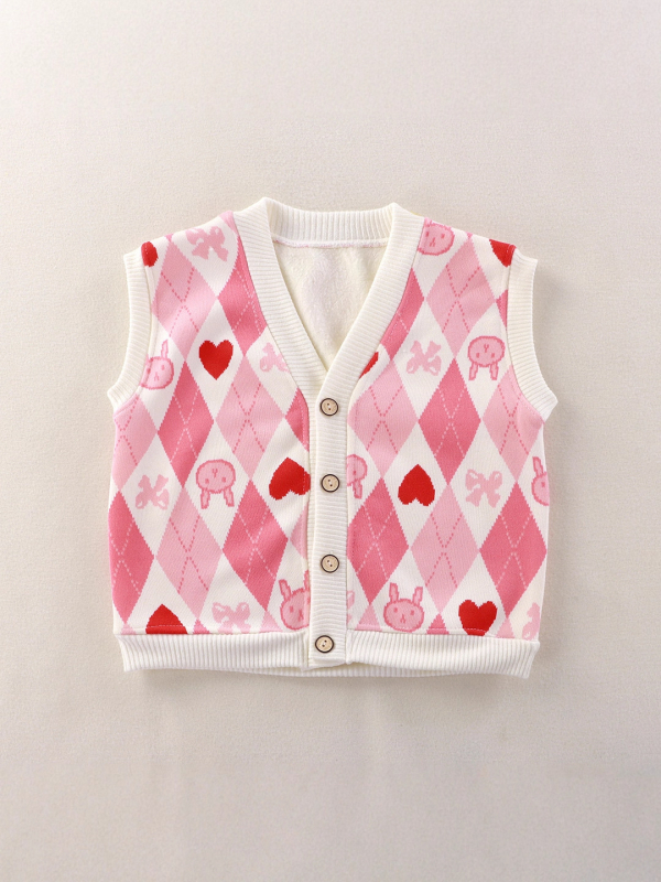 Dječja vesta, unisex, casual cardigan, uzorak s slovima, debeli Pearl Fleece sa poliesterom za podlogu, zatvaranje na jedan red gumba, pogodno za proljeće, jesen i zimu