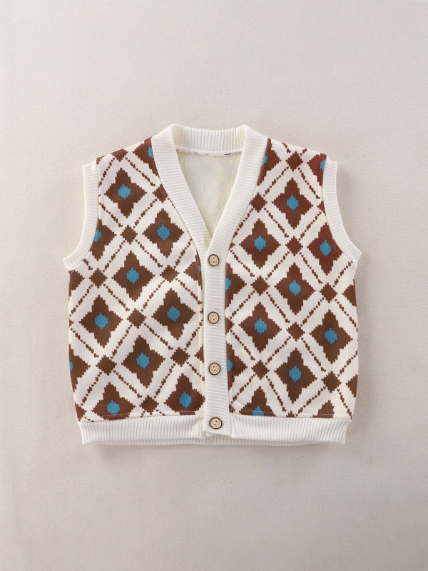 Dječja vesta, unisex, casual cardigan, uzorak s slovima, debeli Pearl Fleece sa poliesterom za podlogu, zatvaranje na jedan red gumba, pogodno za proljeće, jesen i zimu