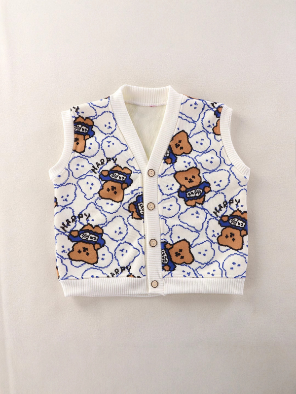 Dječja vesta, unisex, casual cardigan, uzorak s slovima, debeli Pearl Fleece sa poliesterom za podlogu, zatvaranje na jedan red gumba, pogodno za proljeće, jesen i zimu