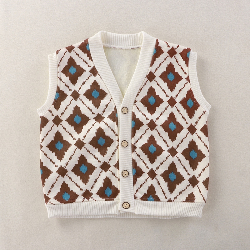 Dječja vesta, unisex, casual cardigan, uzorak s slovima, debeli Pearl Fleece sa poliesterom za podlogu, zatvaranje na jedan red gumba, pogodno za proljeće, jesen i zimu
