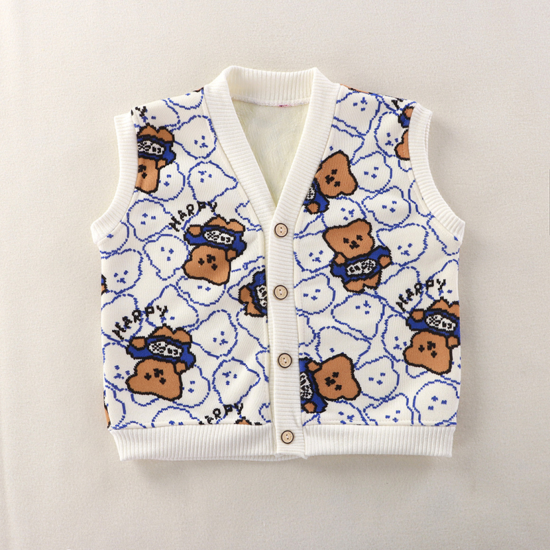 Dječja vesta, unisex, casual cardigan, uzorak s slovima, debeli Pearl Fleece sa poliesterom za podlogu, zatvaranje na jedan red gumba, pogodno za proljeće, jesen i zimu