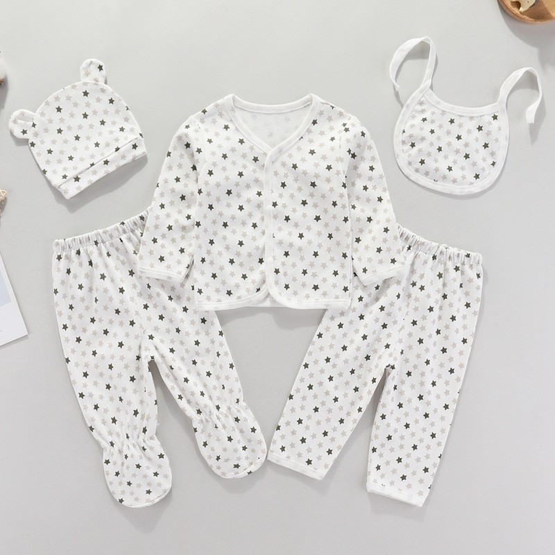 5-частен комплект памучни дрехи за новородени — дълги ръкави, 0-12 месеца, всички сезони, неутрален стил