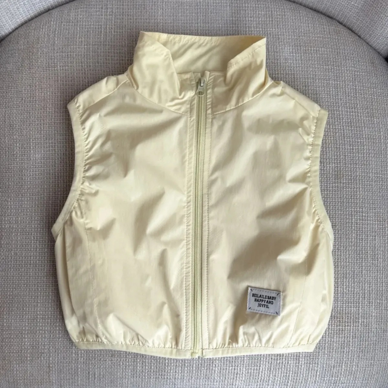 Detská vesta bez rukávov - Casual tri ochrany, pulóver štýl, jednobarevný materiál 60% bavlna s polyesterovou podšívkou, jar-jesen, pre dievčatá 3–8 rokov