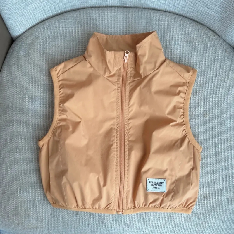 Detská vesta bez rukávov - Casual tri ochrany, pulóver štýl, jednobarevný materiál 60% bavlna s polyesterovou podšívkou, jar-jesen, pre dievčatá 3–8 rokov