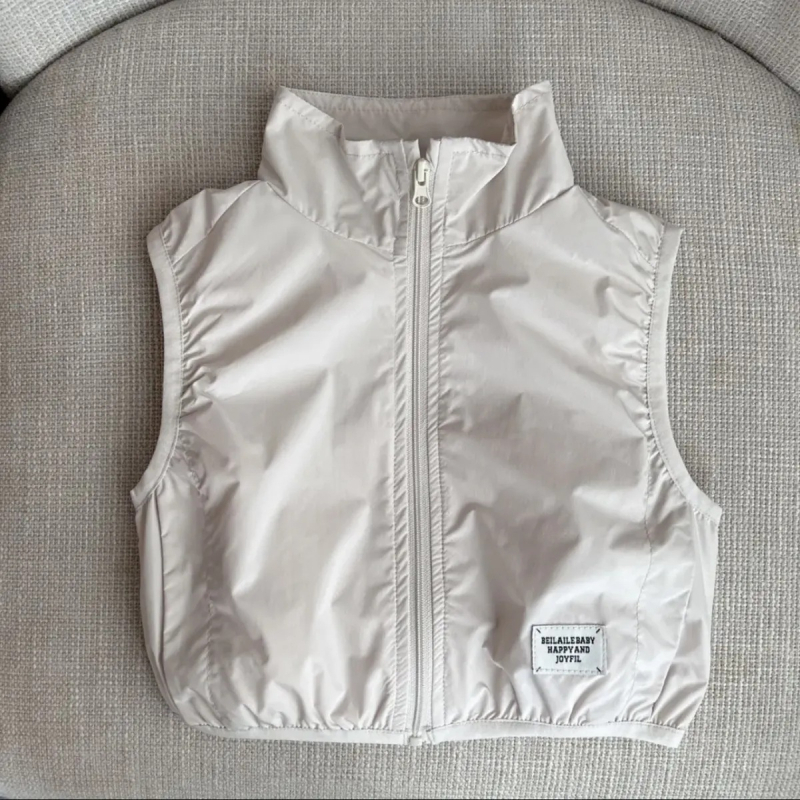 Detská vesta bez rukávov - Casual tri ochrany, pulóver štýl, jednobarevný materiál 60% bavlna s polyesterovou podšívkou, jar-jesen, pre dievčatá 3–8 rokov