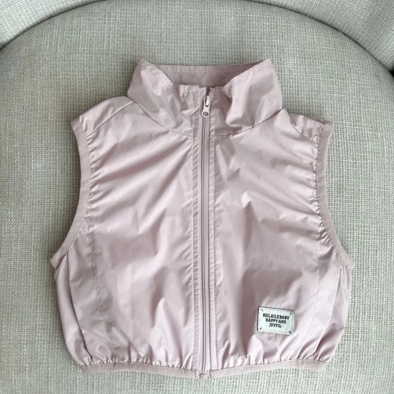 Detská vesta bez rukávov - Casual tri ochrany, pulóver štýl, jednobarevný materiál 60% bavlna s polyesterovou podšívkou, jar-jesen, pre dievčatá 3–8 rokov