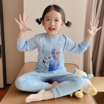 Lányoknak szóló őszi pizsama készlet Derong anyagból, 85% poliészter, karikatúra mintával, meleg, 3–8 éveseknek