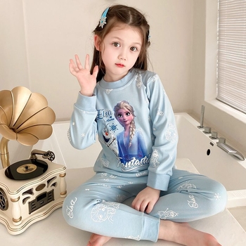 Lányoknak szóló őszi pizsama készlet Derong anyagból, 85% poliészter, karikatúra mintával, meleg, 3–8 éveseknek