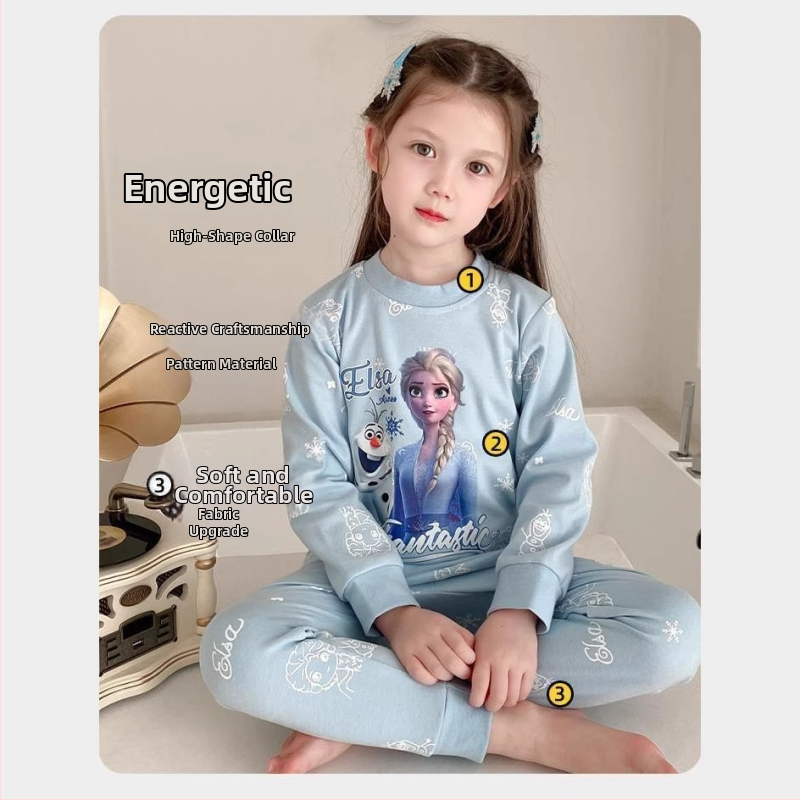 Mergaitėms skirtas rudeninis pižamų komplektas, Derong audinys, 85% poliesteris, karikatūrų raštas, šiltas, 3–8 metų amžiaus