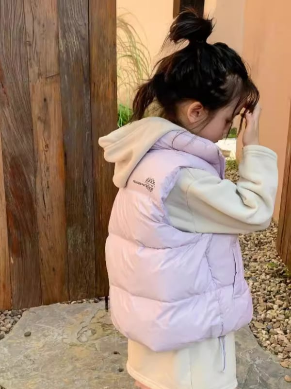 Gyerekeknek szóló pehelymellény, ujjatlan, K-stílus, laza szabás, külső nylon