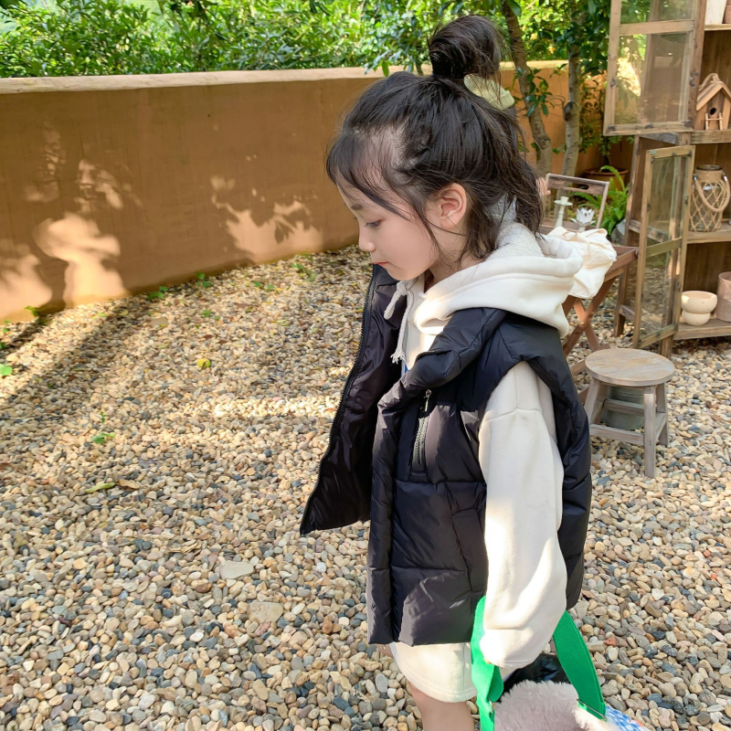 Gyerekeknek szóló pehelymellény, ujjatlan, K-stílus, laza szabás, külső nylon